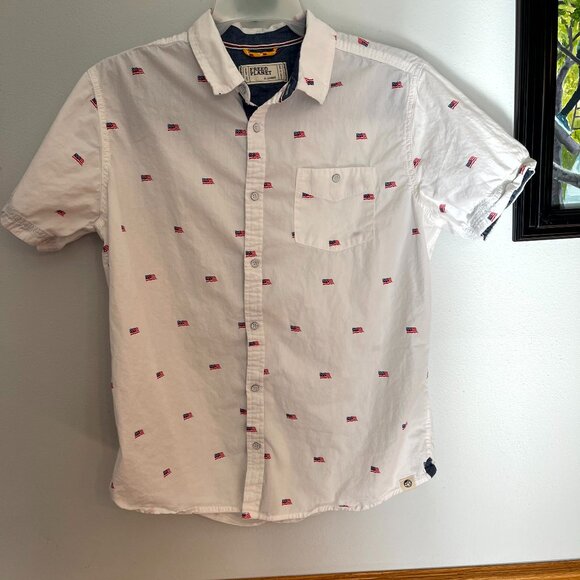 Free Planet Men’s X-Large American Flag Patriotic July 4 SS Button Up Shirt - Picture 1 of 16